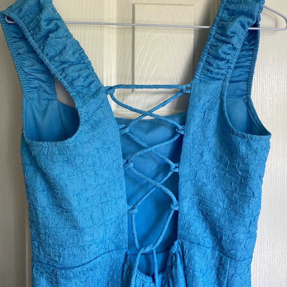 Astr Blue Ruffled Backless Midi Dress - Picture 7 of 8